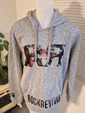 Rock Revival Gray Crewneck Heavy Hoodie with Black & Blood Red Logo